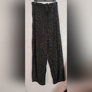 She + Sky Black and Green Leopard Print Wide Leg Pants
